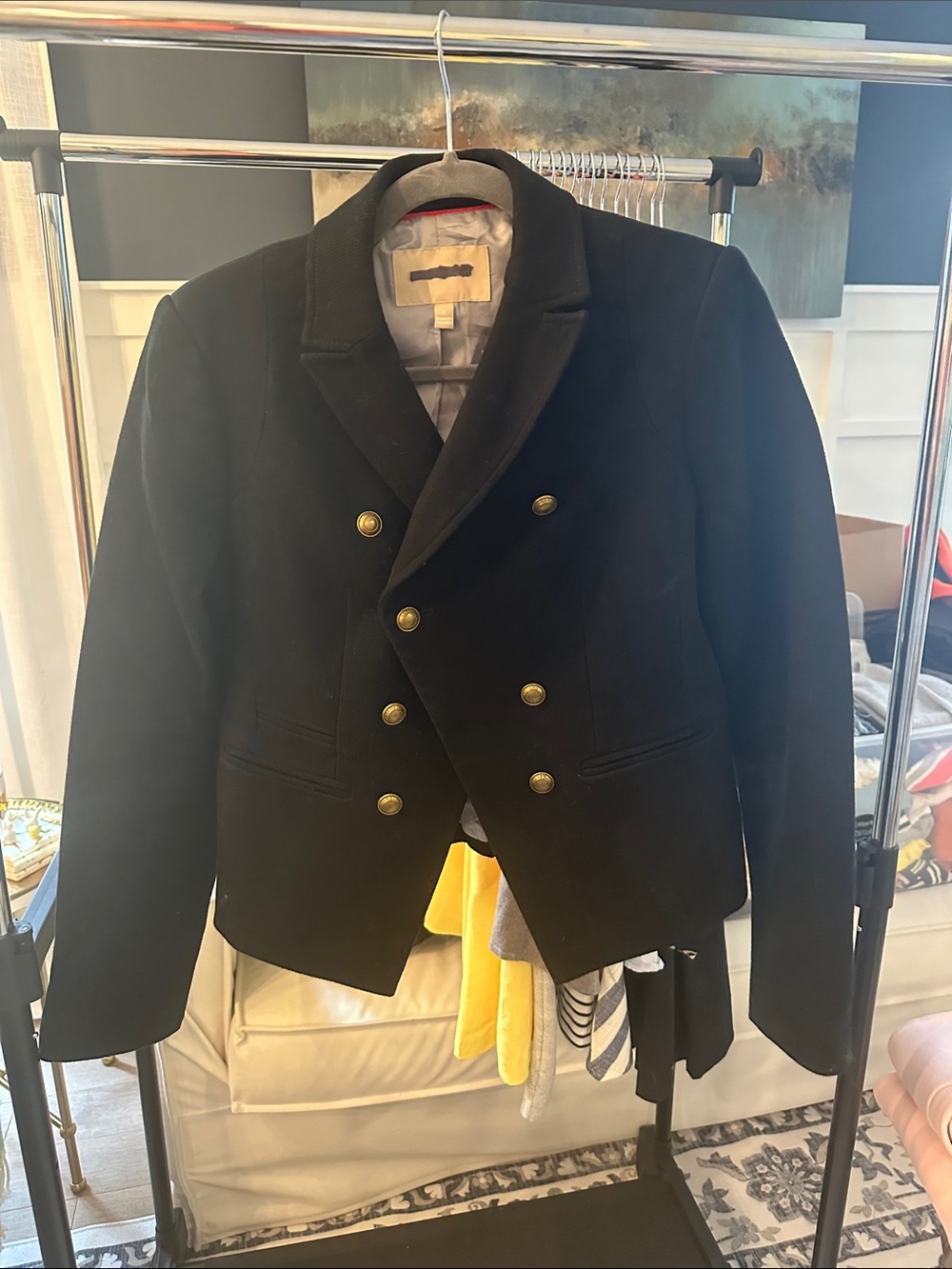 Banana Republic Black Double-Breasted Pea Coat with Gold Buttons